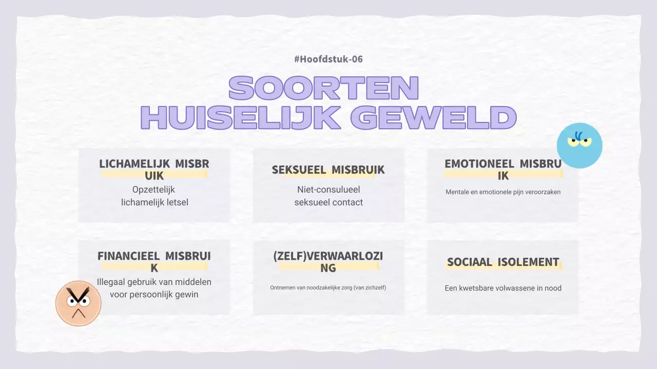 Een mooie paarse en lichtblauwe presentatie over huiselijk geweld