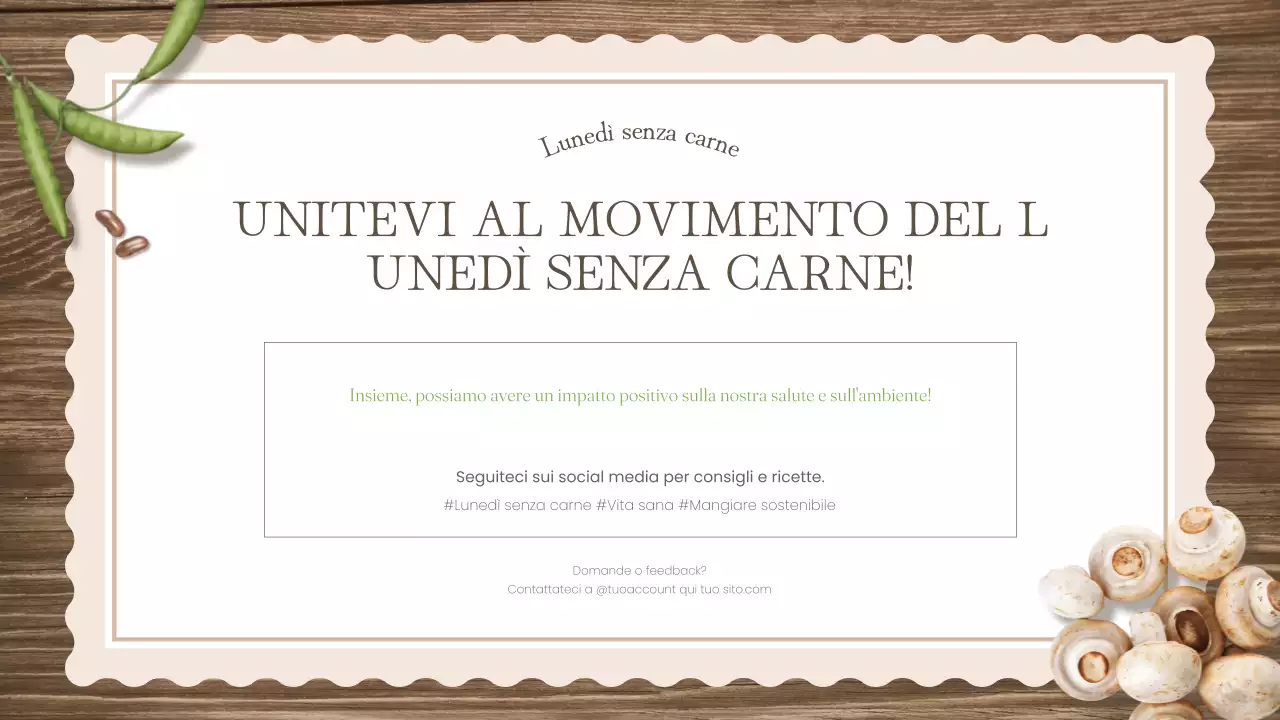 Il classico materiale didattico della sfida del lunedì senza carne in marrone e verde
