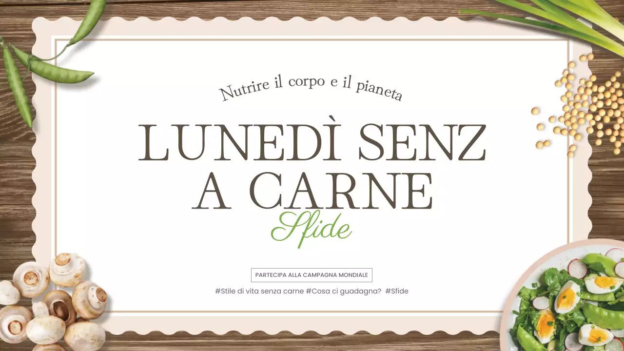 Il classico materiale didattico della sfida del lunedì senza carne in marrone e verde