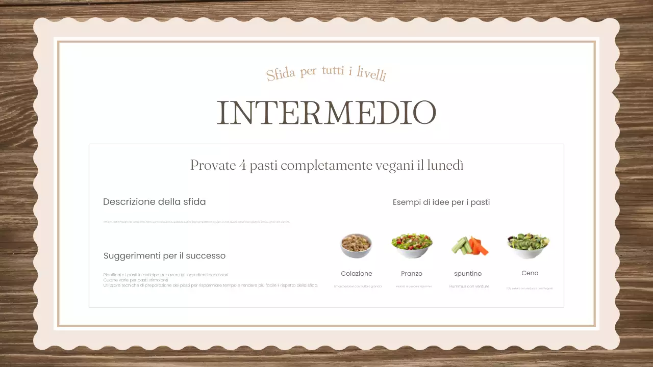 Il classico materiale didattico della sfida del lunedì senza carne in marrone e verde