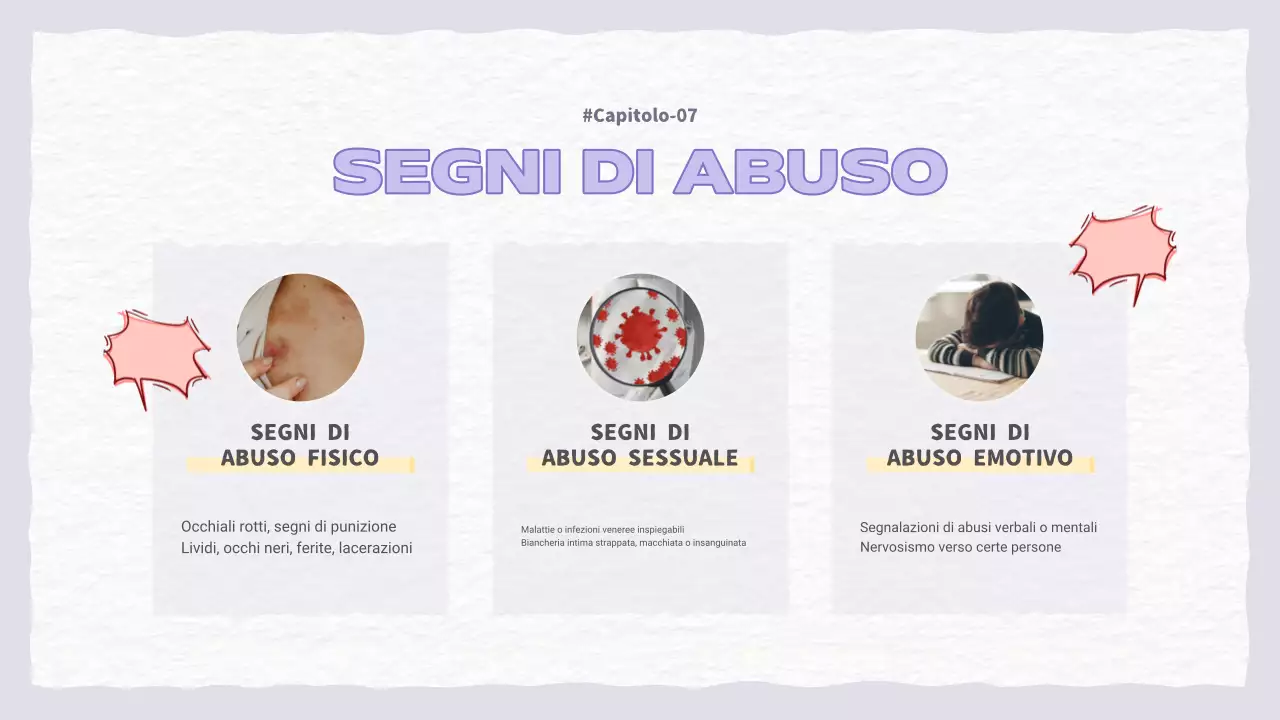 Una bella presentazione della violenza domestica in viola e azzurro