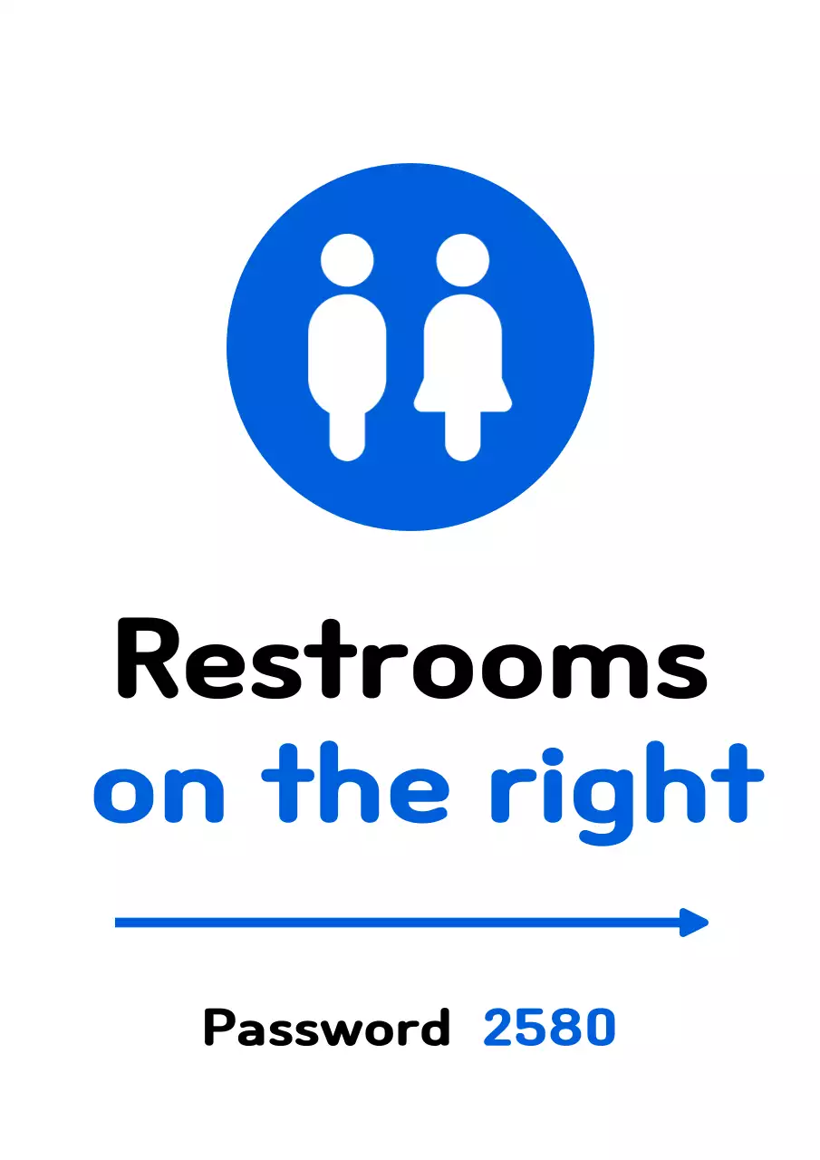 Thông tin vị trí phòng vệ sinh đơn giản màu xanh và trắng