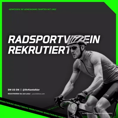 Moderne schwarz-grüne Werbeaktion für den Radsportclub
