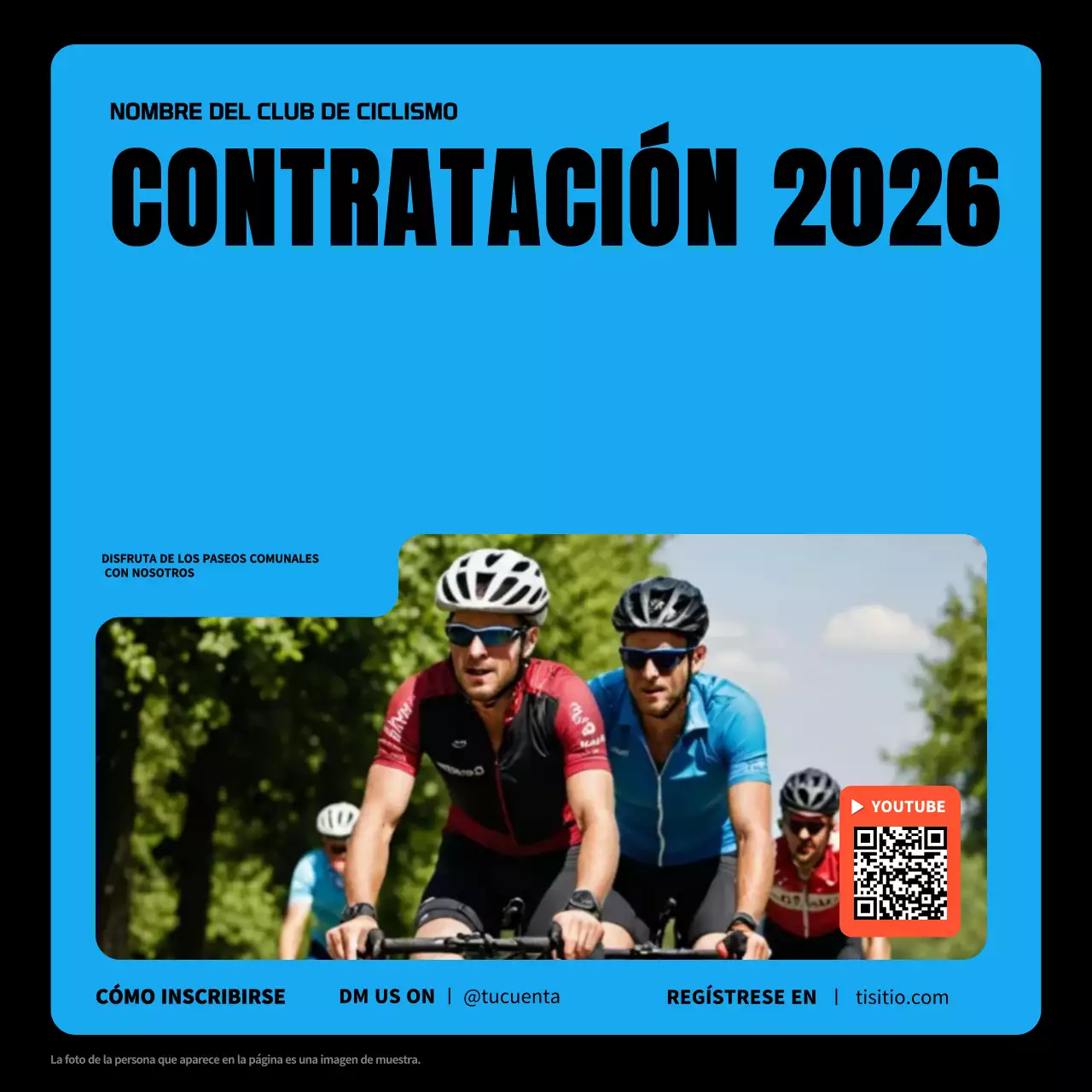 Un moderno club ciclista en negro y azul con una convocatoria de candidaturas