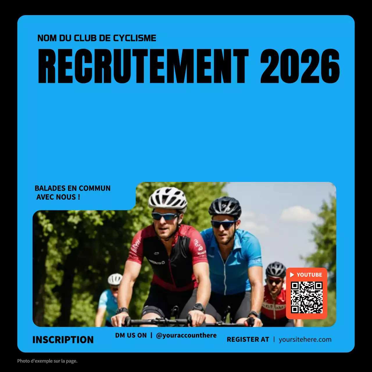 Un club cycliste moderne en noir et bleu avec un appel à candidatures