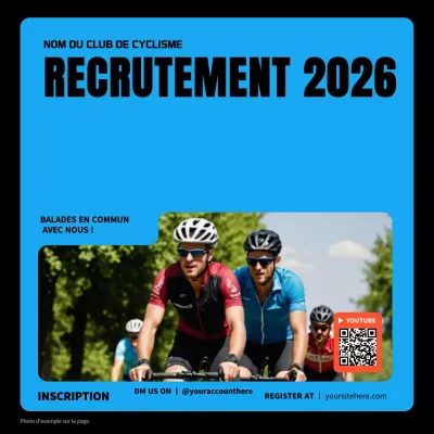 Un club cycliste moderne en noir et bleu avec un appel à candidatures