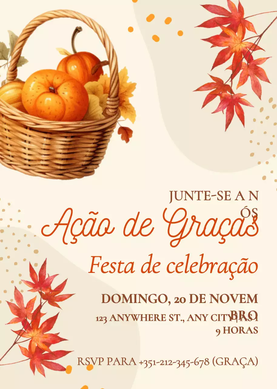Convite de celebração do Dia de Ação de Graças clássico laranja