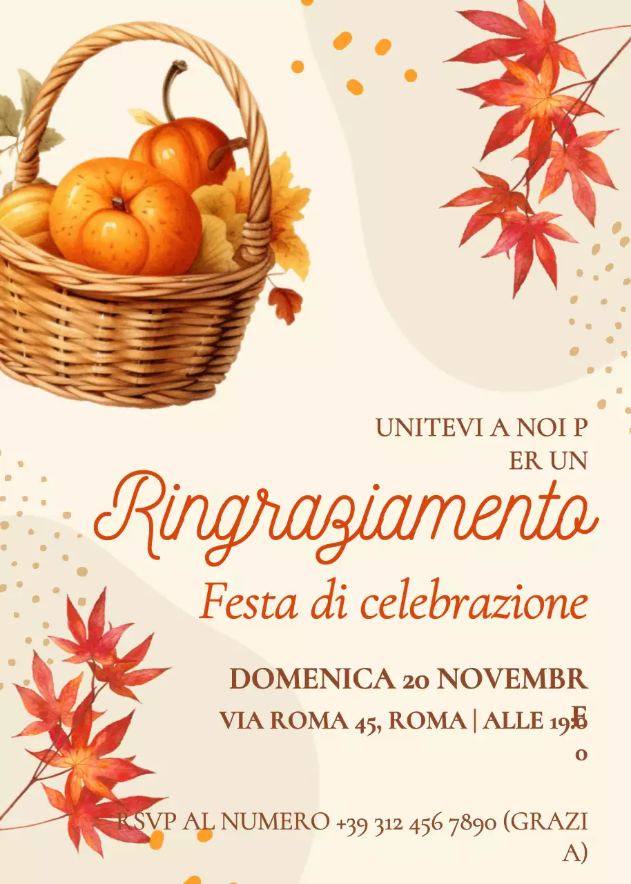 Invito classico arancione per la festa del Ringraziamento