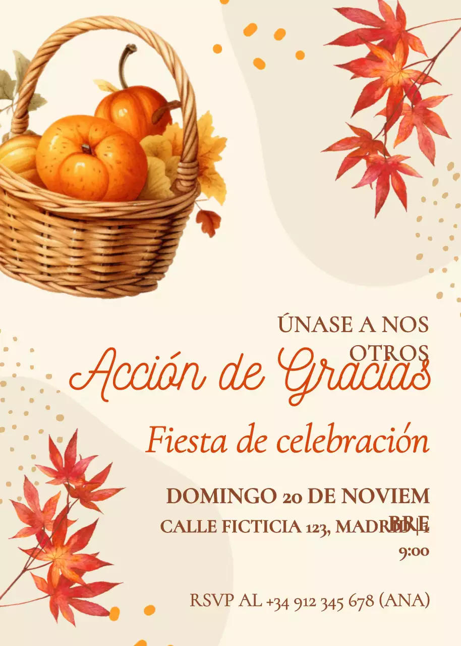 Invitación clásica naranja para la celebración de Acción de Gracias