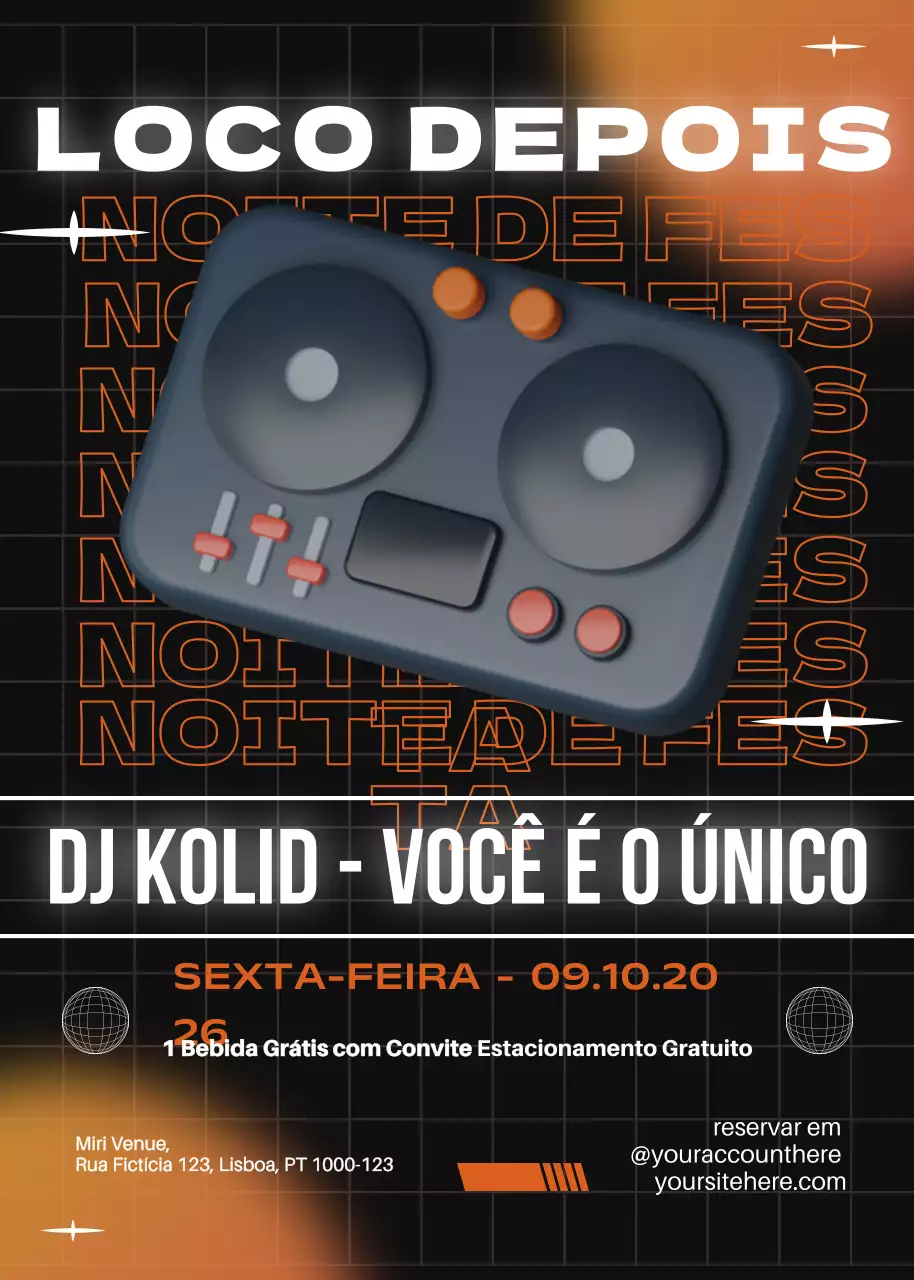 Folheto de promoção da noite de festa moderna preta