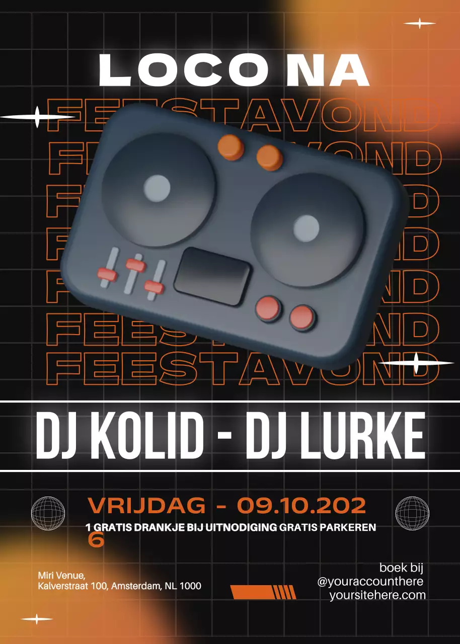 Zwarte moderne feestavond promotie flyer