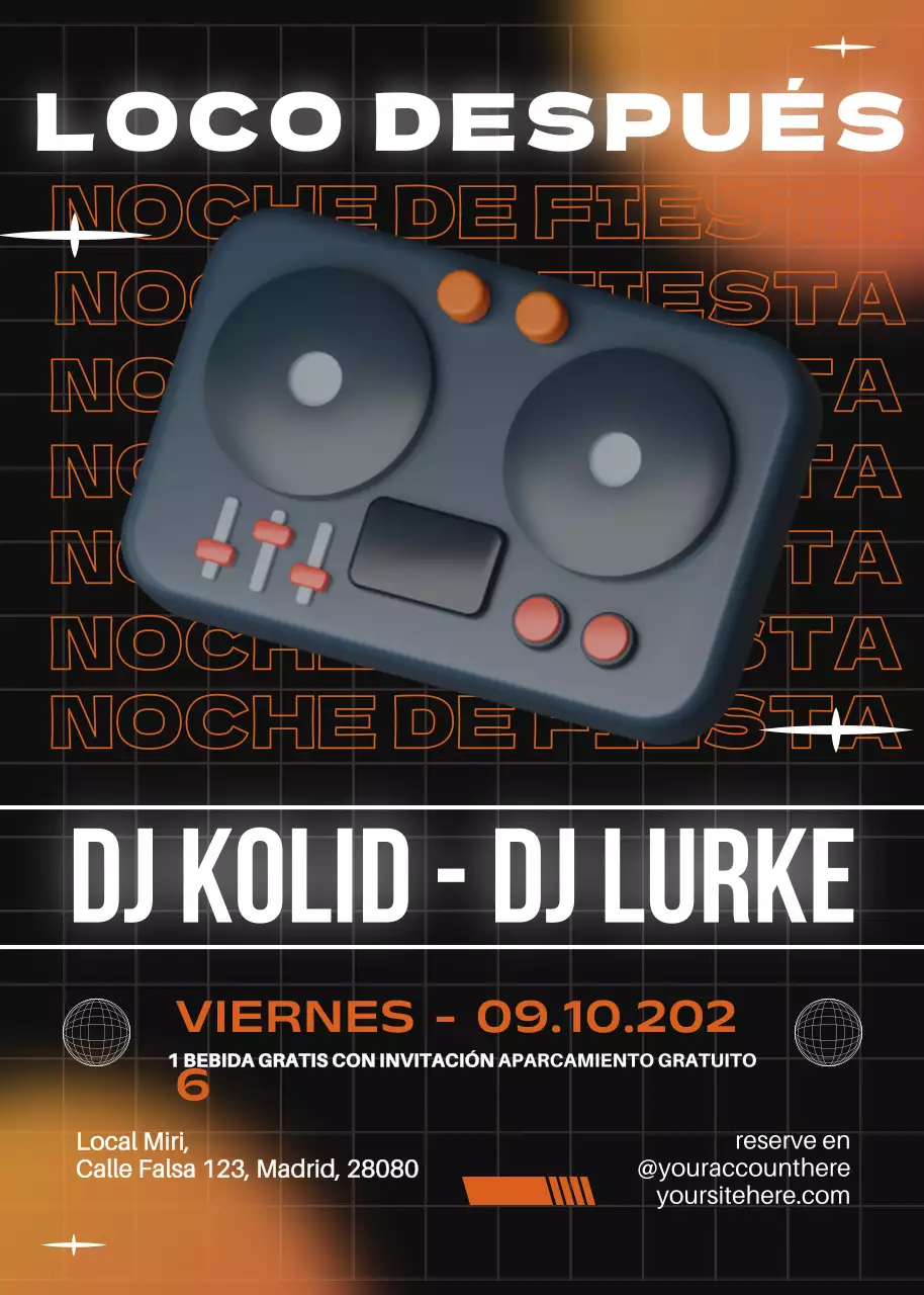 Volante de promoción de la noche de fiesta moderna en negro