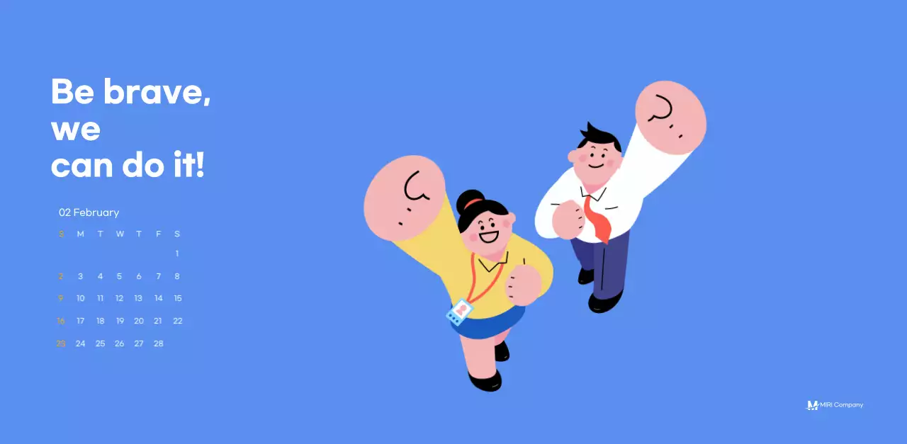 Lịch tạo động lực với hình ảnh minh họa sống động và những câu nói tích cực trên nền xanh da trời.