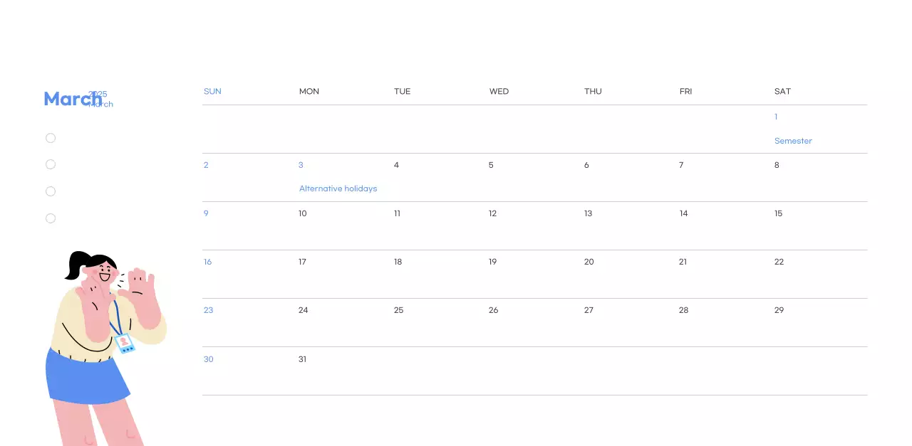 Lịch tạo động lực với hình ảnh minh họa sống động và những câu nói tích cực trên nền xanh da trời.