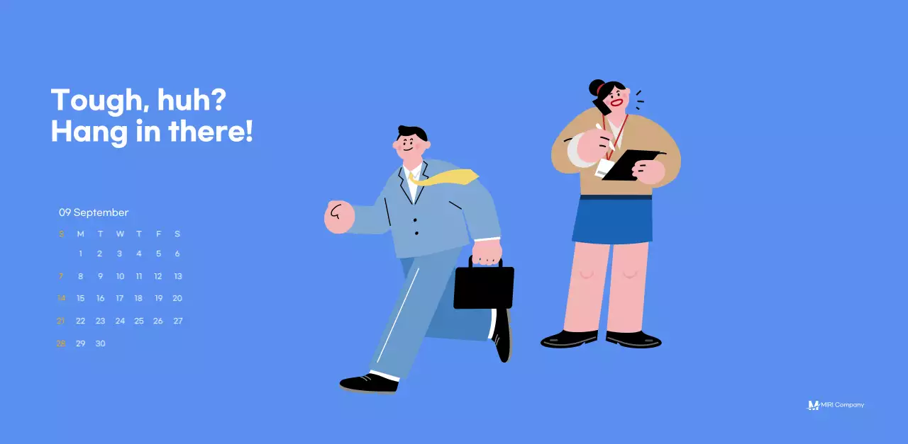 Lịch tạo động lực với hình ảnh minh họa sống động và những câu nói tích cực trên nền xanh da trời.