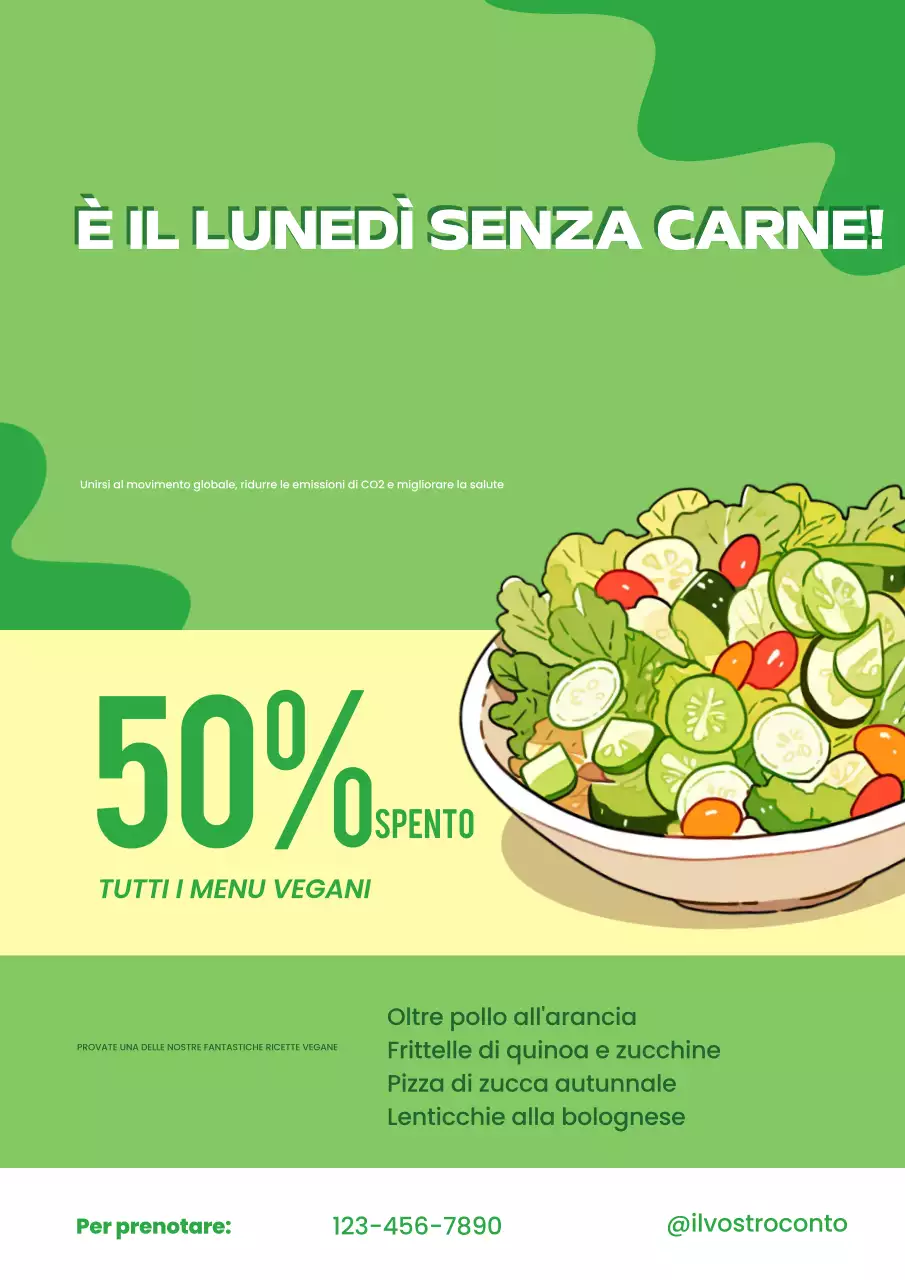Verde Giallo Moderno Lunedì senza carne Campagna Menu Promozione Poster Pubblicità