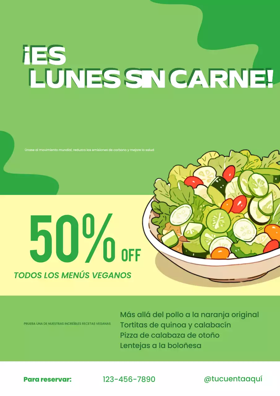 Verde Amarillo Moderno Lunes sin carne Campaña Menú Promoción Cartel Publicidad