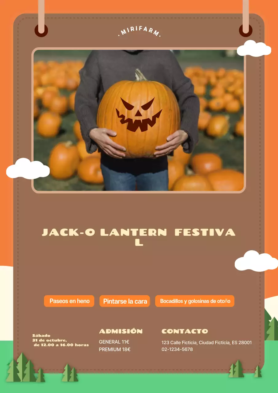 Anuncios de eventos de Halloween en naranja y marrón