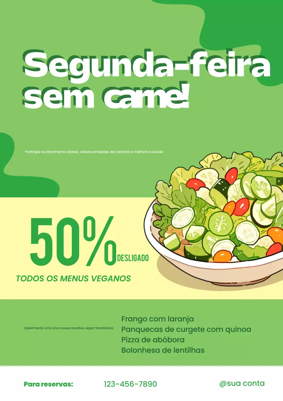 Verde Amarelo Moderno Segunda-feira sem carne Campanha Menu Promoção Cartaz Anúncio