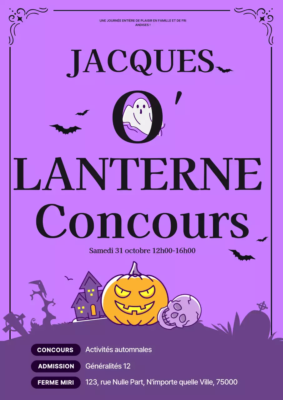 Annonce d'un événement rétro orange et violet pour Halloween