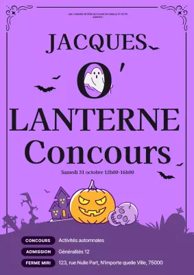 Annonce d'un événement rétro orange et violet pour Halloween