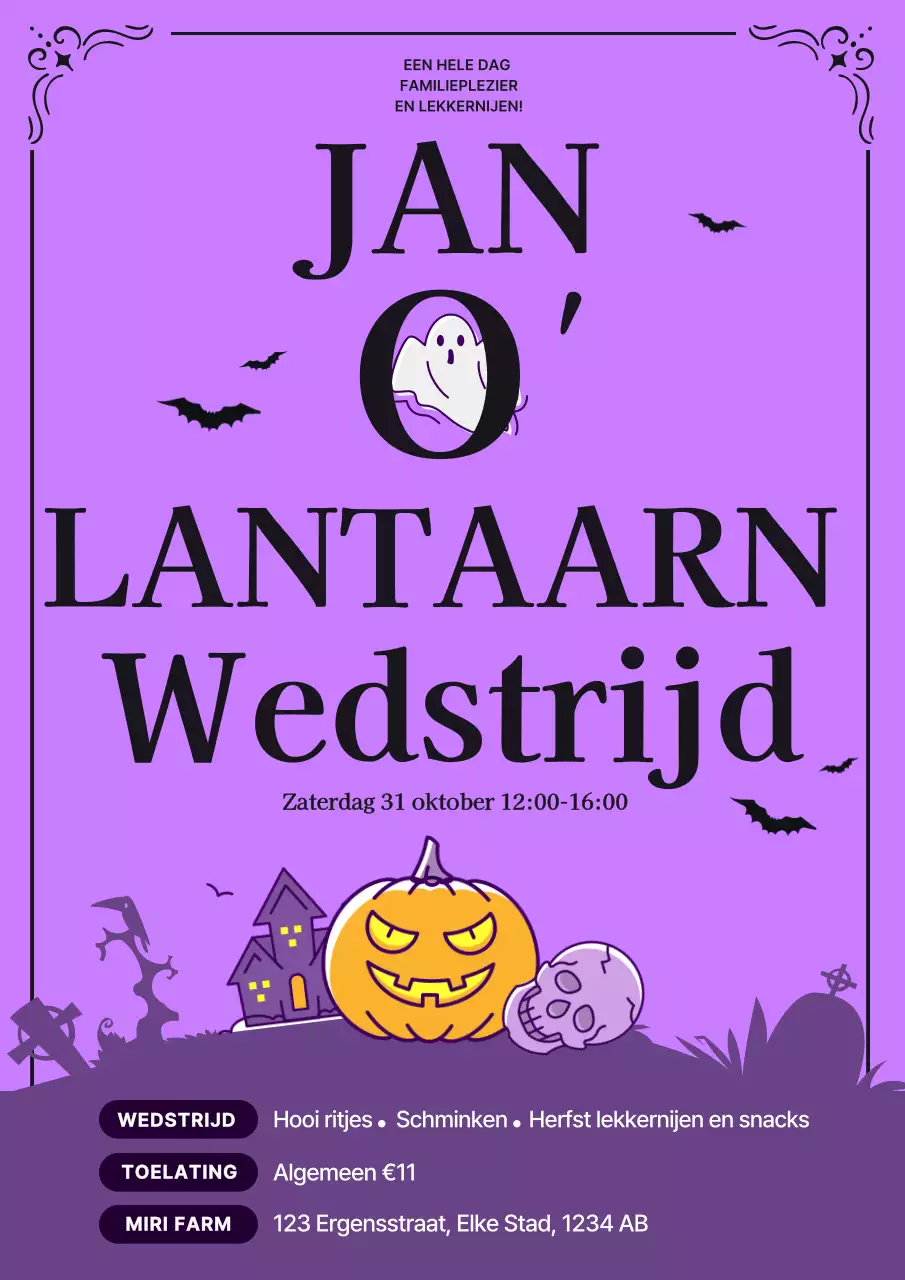 Aankondiging oranje en paars retro Halloween evenement