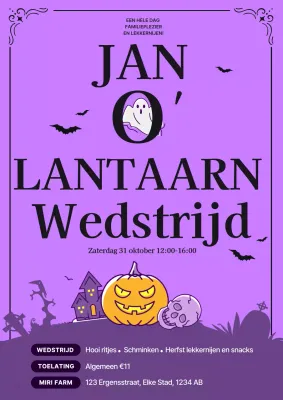 Aankondiging oranje en paars retro Halloween evenement