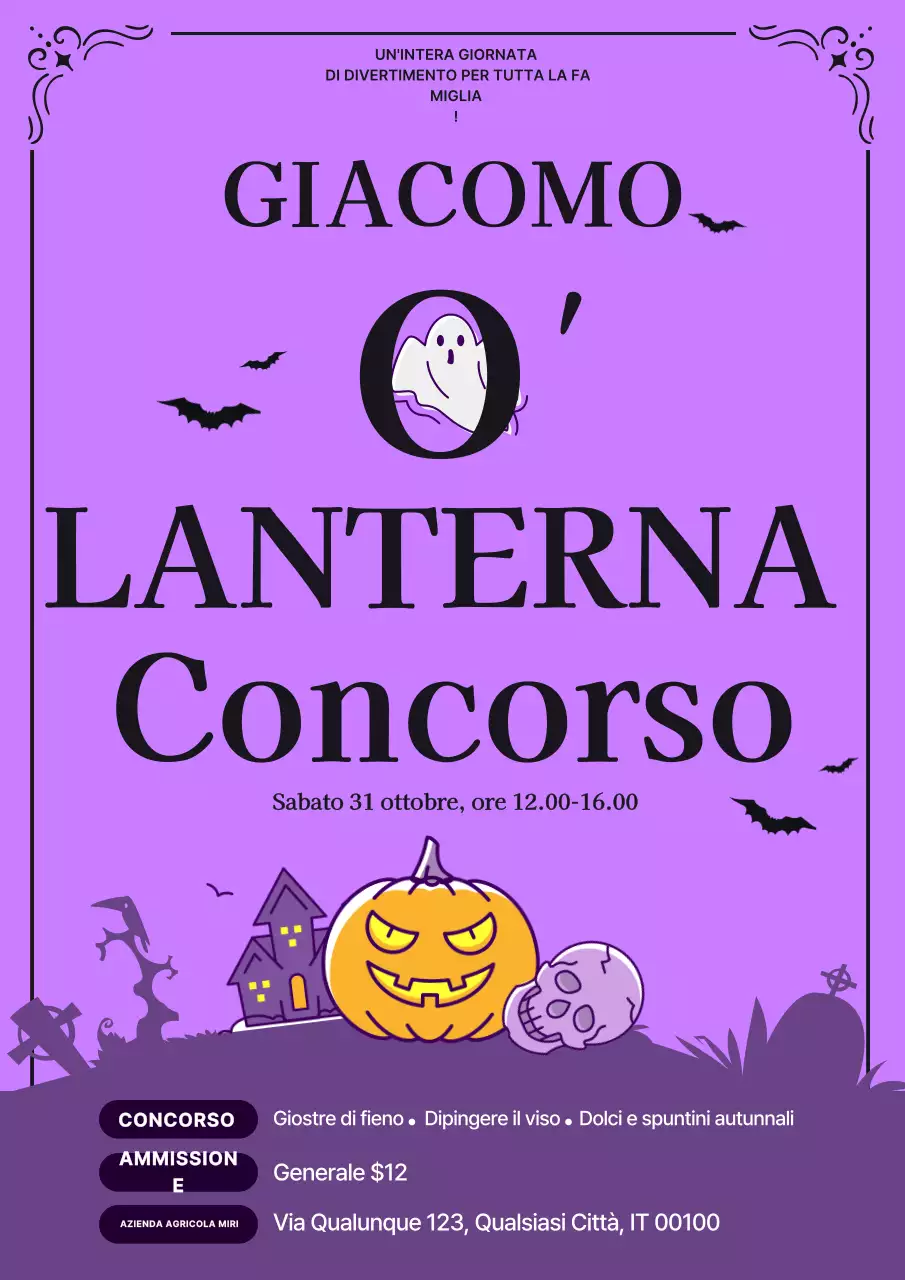 Annuncio di evento di Halloween retrò arancione e viola