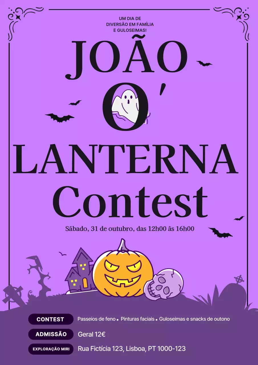Anúncio de evento de Halloween retro laranja e roxo