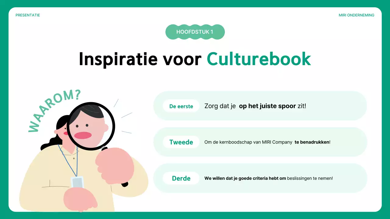 Een gids voor het eenvoudige bedrijfscultuurboek in groen en mint