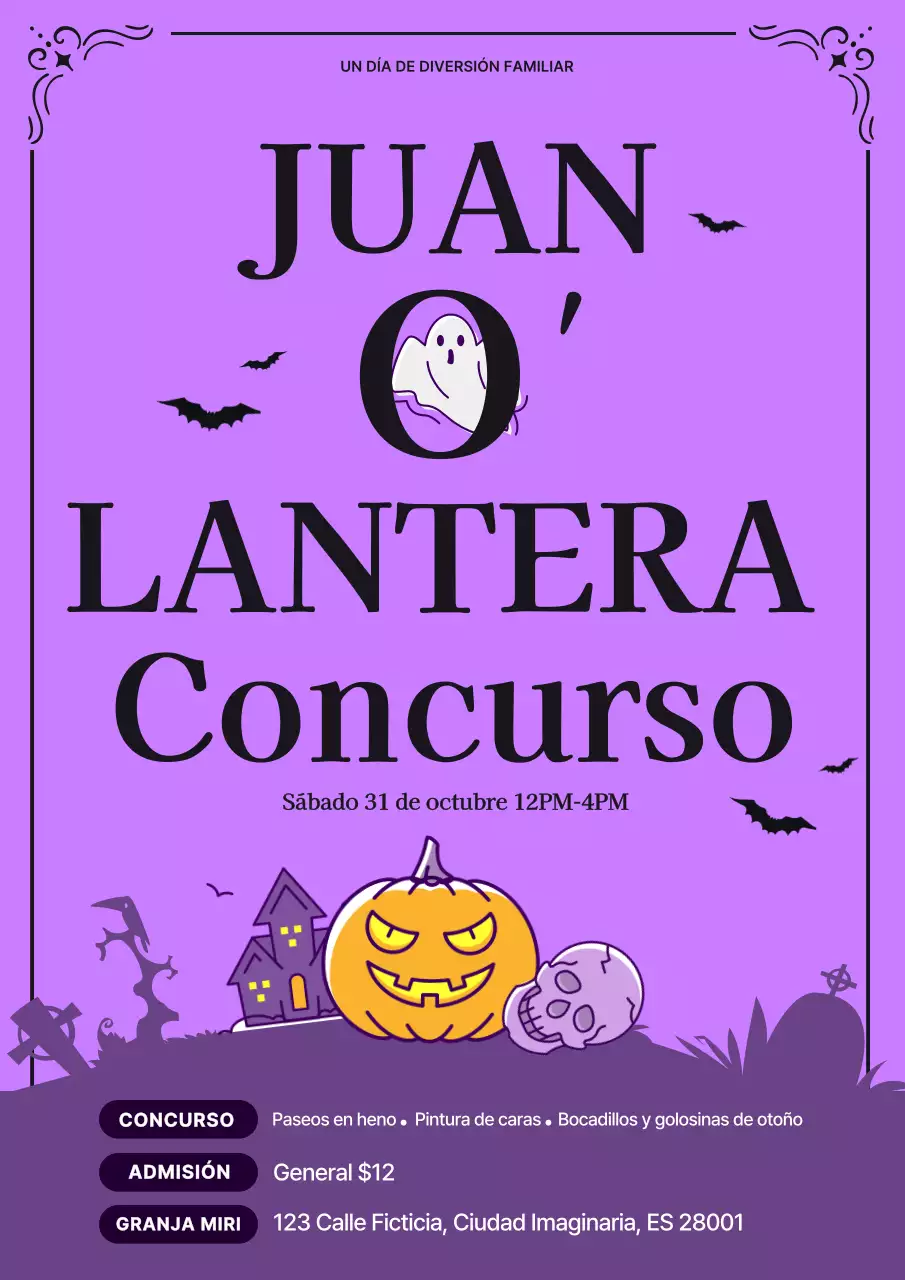 Anuncio de evento retro de Halloween naranja y morado
