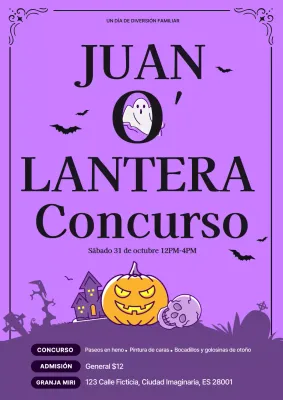 Anuncio de evento retro de Halloween naranja y morado