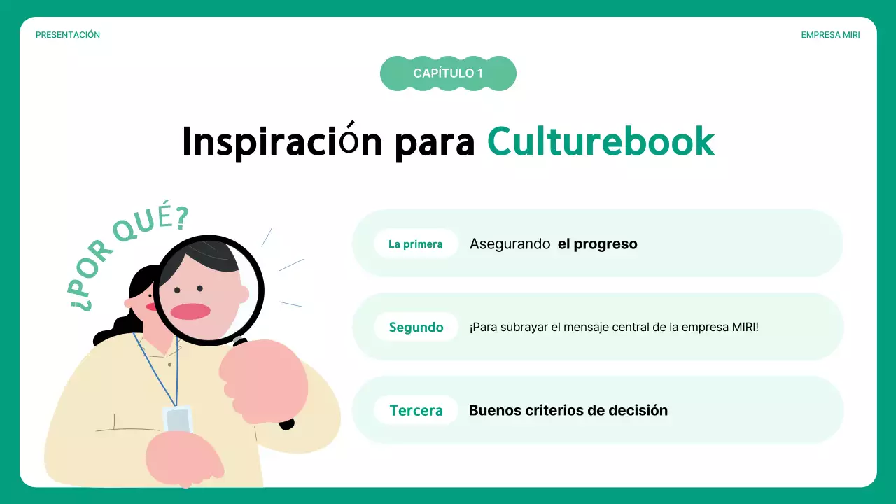 Guía del libro de cultura empresarial sencilla en verde y menta