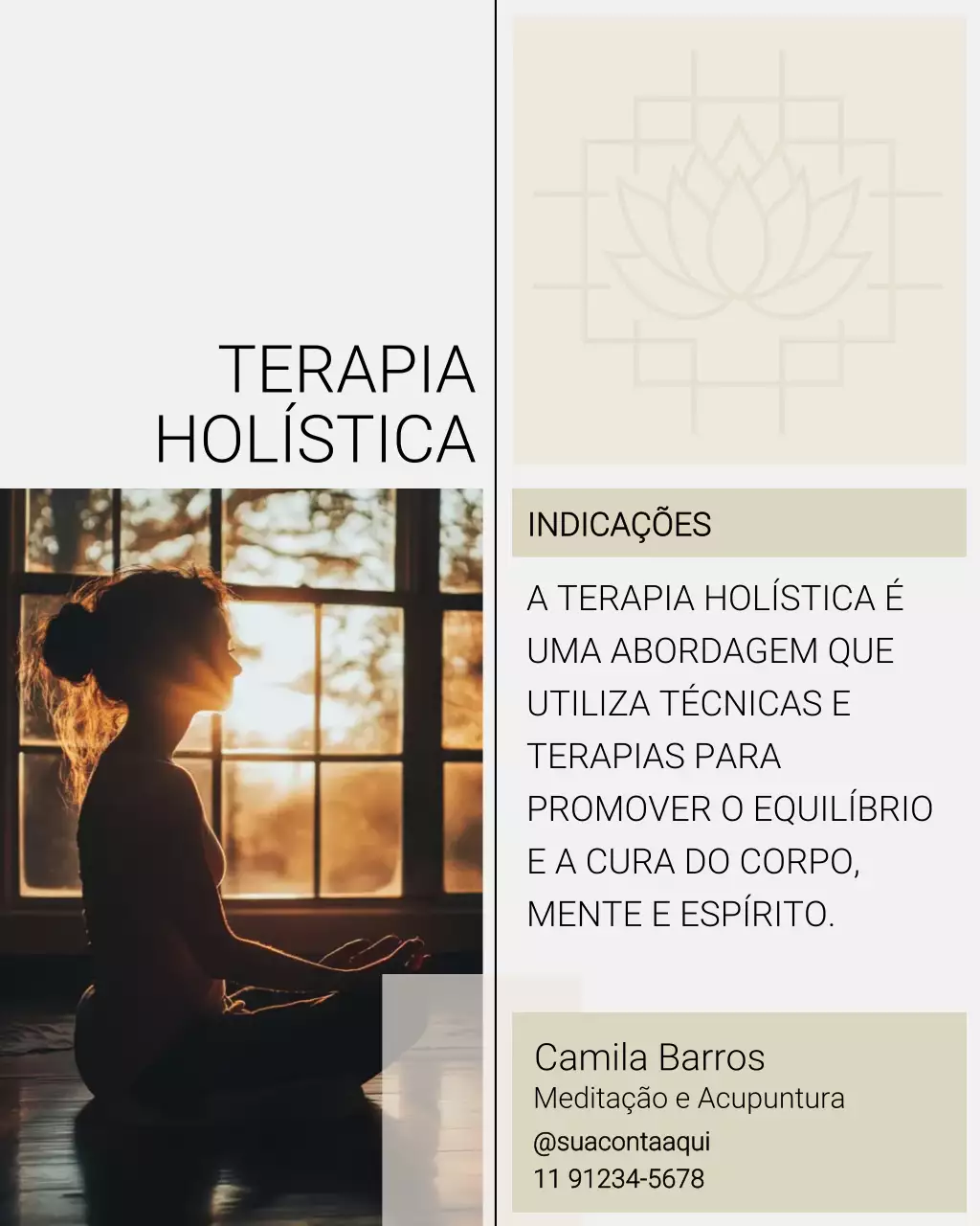 Postagem no Instagram sobre evento de meditação minimalista bege