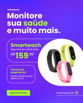 Postagem promocional do smartwatch roxo moderno no Instagram