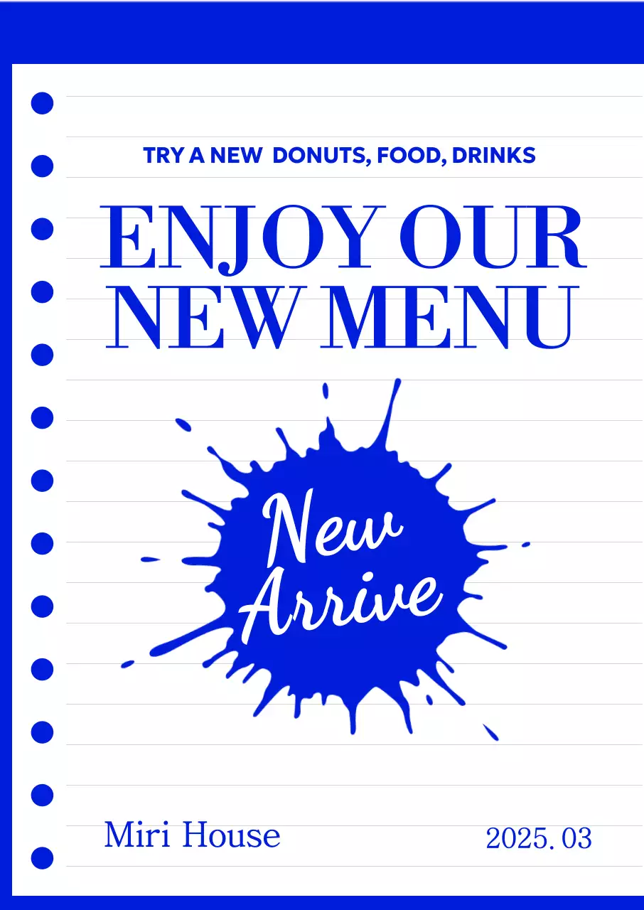 파랑 모던 디저트 도넛 케익 메뉴판 광고