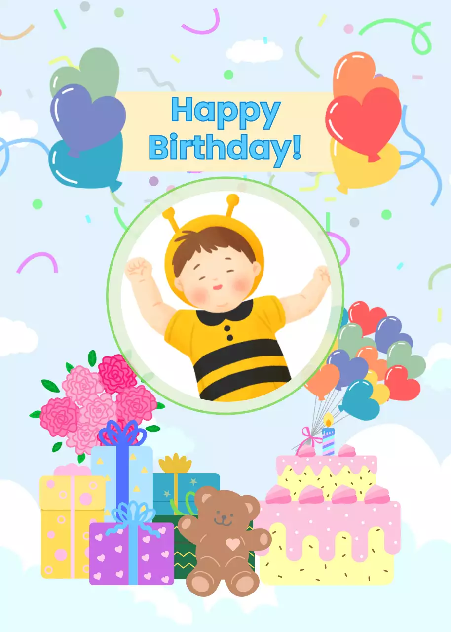 하늘색 아기자기한 생일 축하