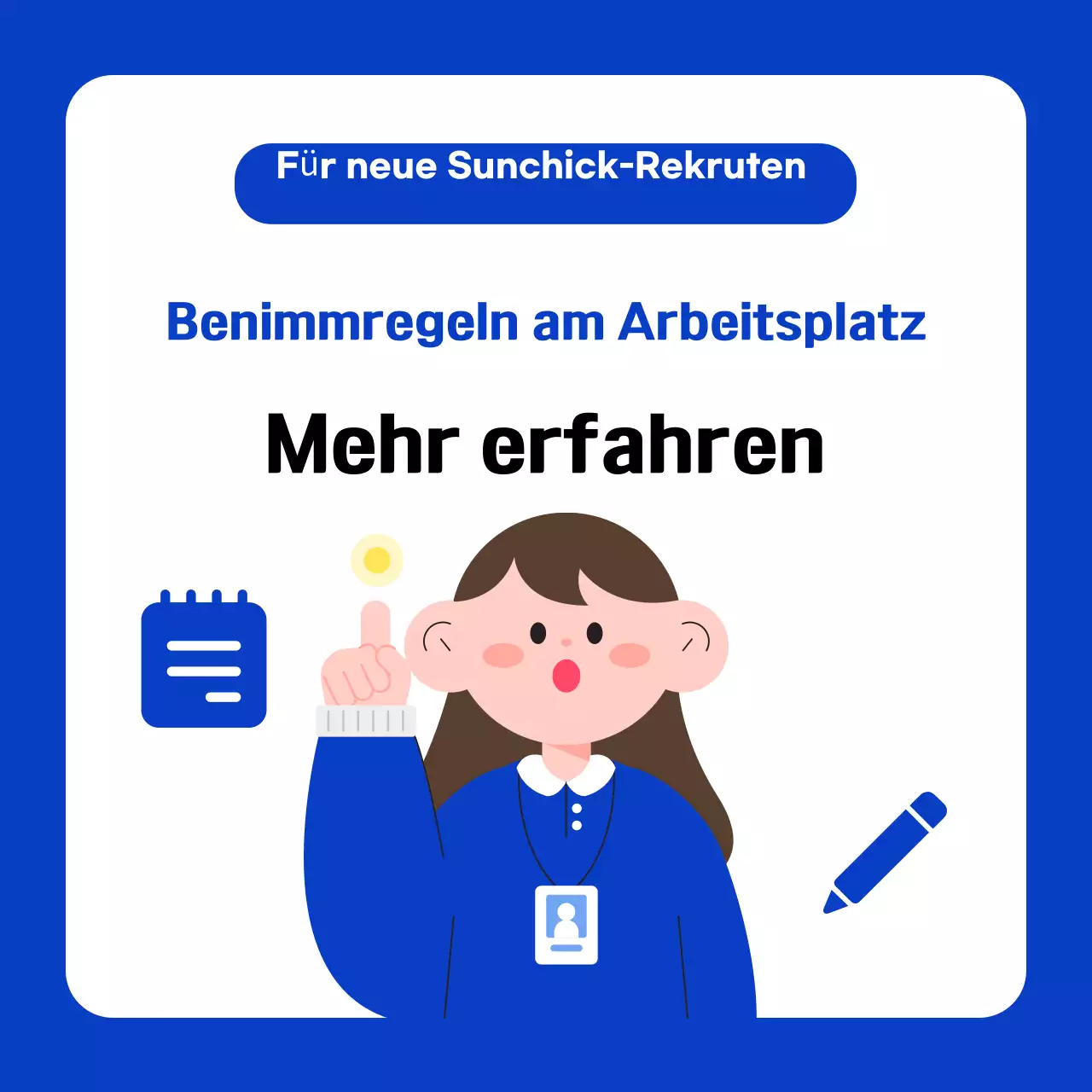 Knigge-Tipps für neue Mitarbeiter in Blau und Weiß