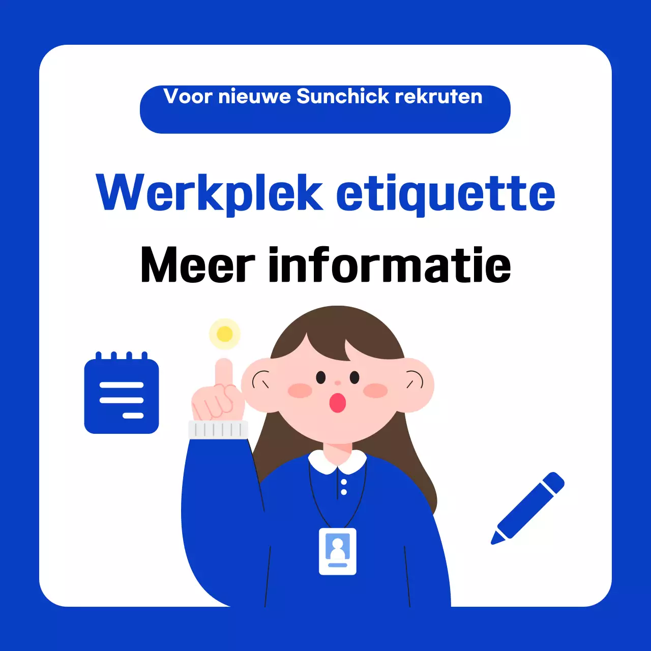 Etiquettetips voor nieuwe werknemers in blauw en wit