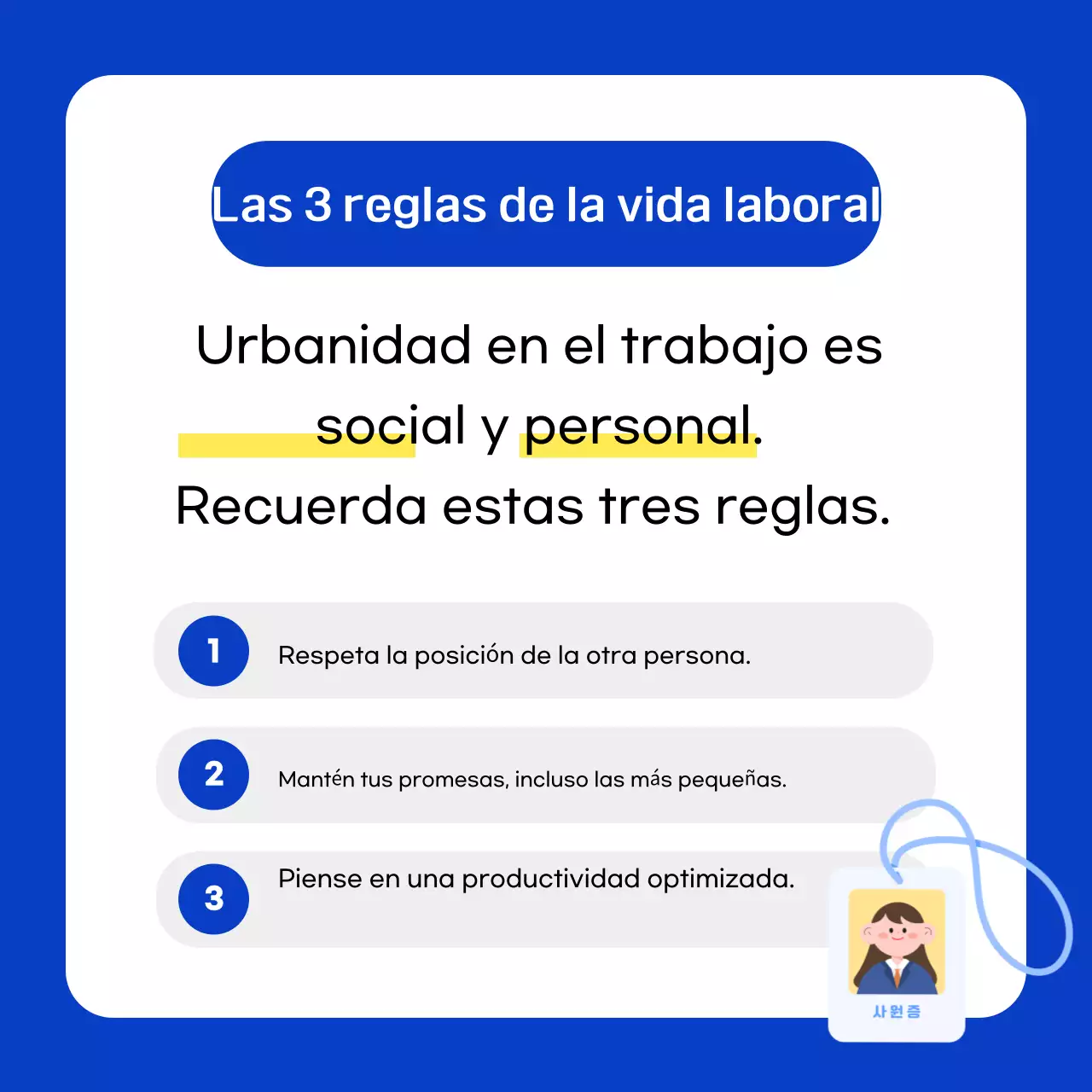 Consejos de etiqueta para nuevos empleados en azul y blanco