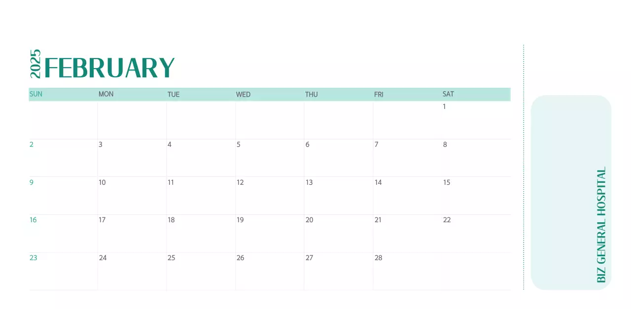 Hospital calendar with green photo frame