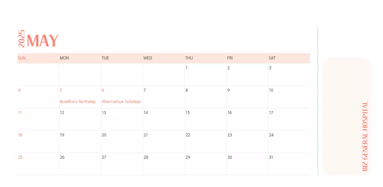Hospital calendar with green photo frame