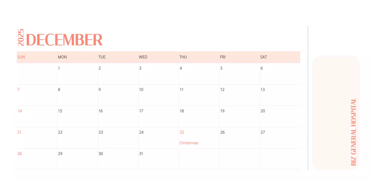 Hospital calendar with green photo frame