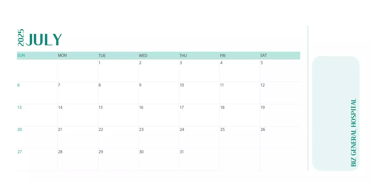 Hospital calendar with green photo frame