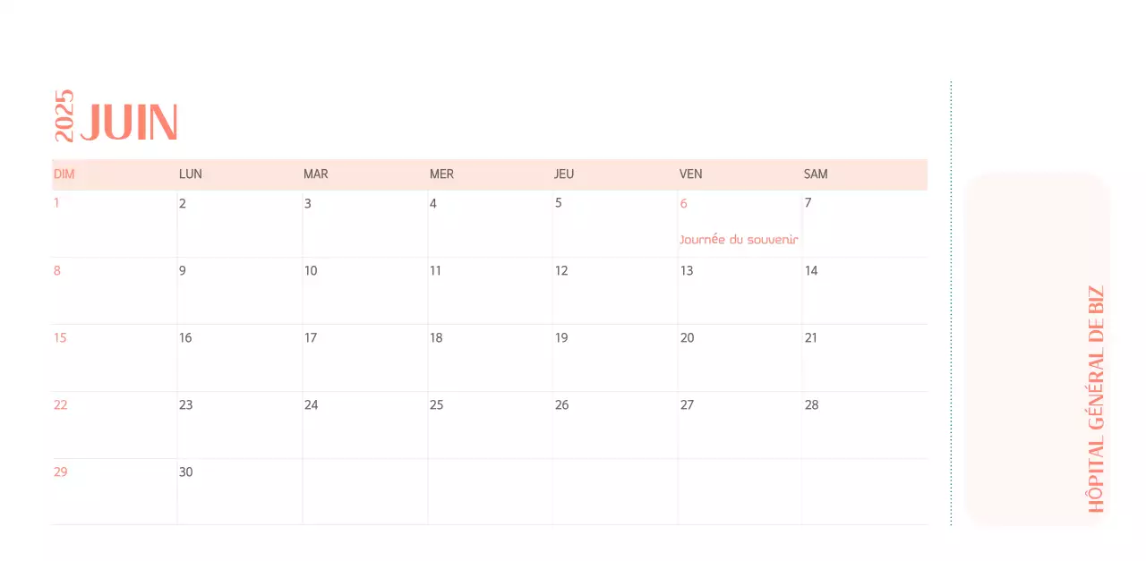 Calendrier hospitalier dans un cadre photo vert