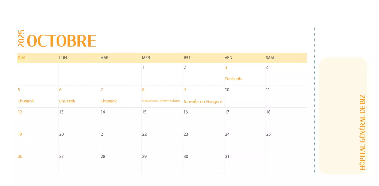 Calendrier hospitalier dans un cadre photo vert