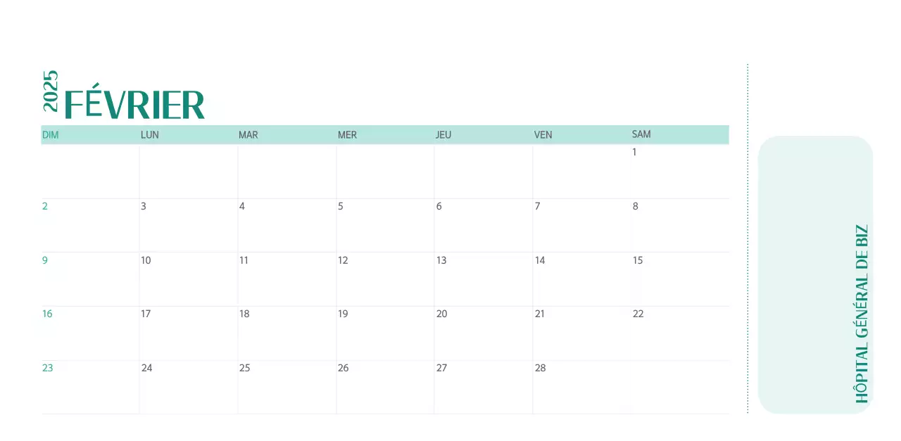 Calendrier hospitalier dans un cadre photo vert