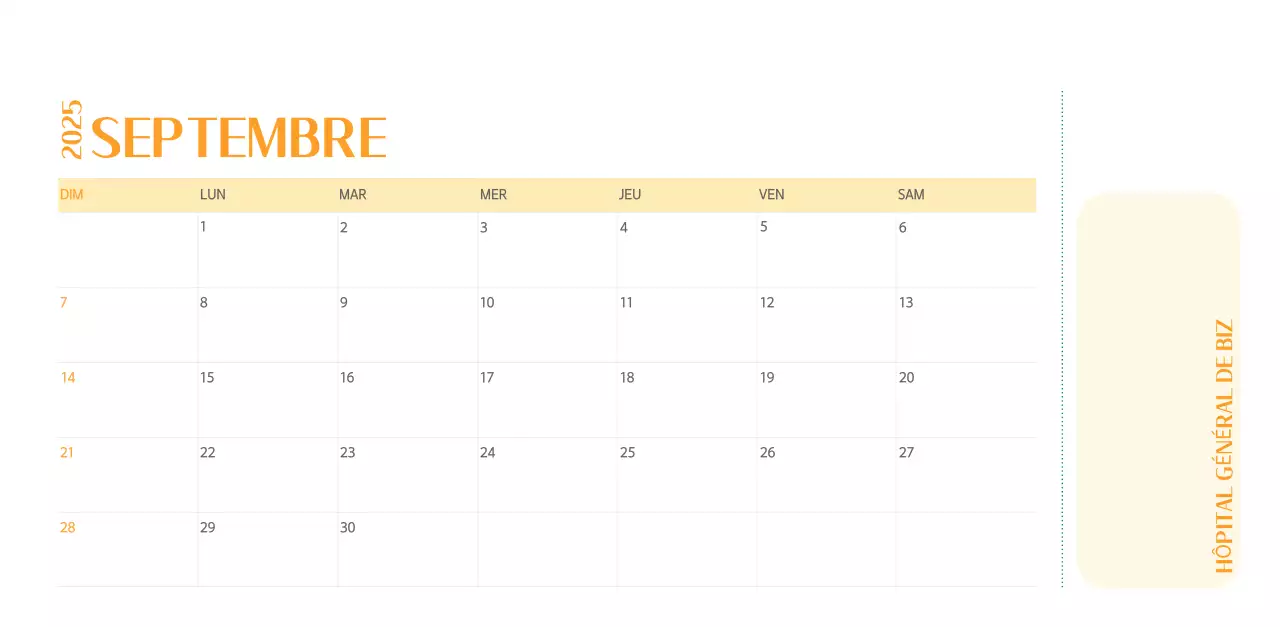 Calendrier hospitalier dans un cadre photo vert