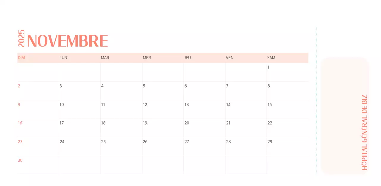 Calendrier hospitalier dans un cadre photo vert