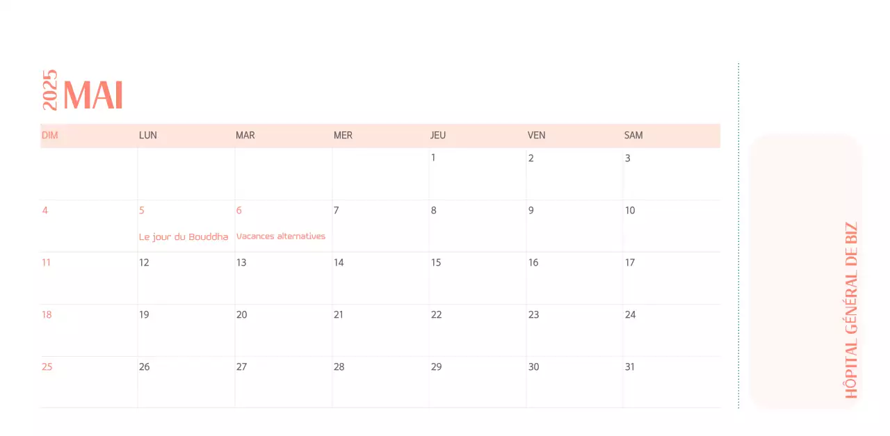 Calendrier hospitalier dans un cadre photo vert